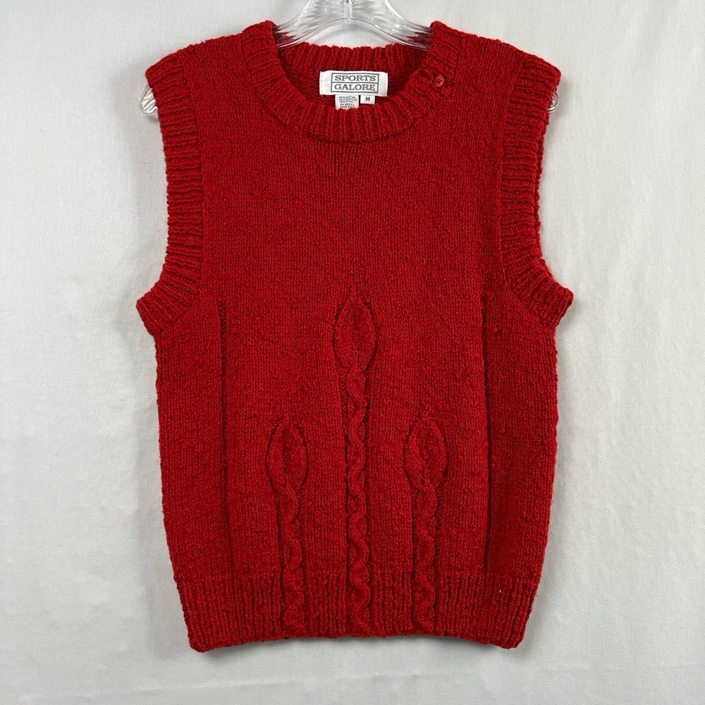 Vintage Sports Galore Sweater Sweater Vest Womens Medium Red Chunky Knit Preppy